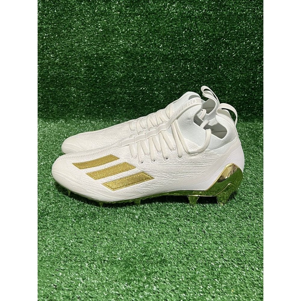 Adidas ADIZERO Primeknit Men's Football Cleats White Metallic Gold Sizes 8-13